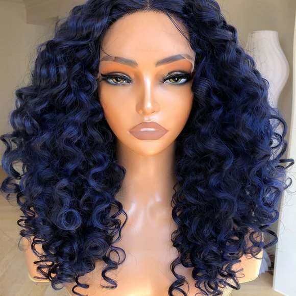 Short Curly Blue Lace Wig - Picture 2 of 3